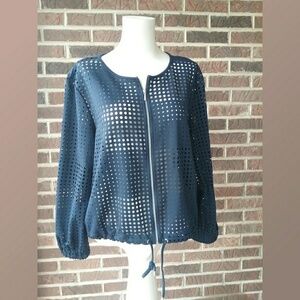 Ruby Rd. Navy Vented Jacket with Drawstirng Waist